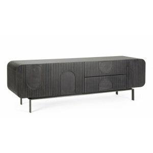 Comoda TV 3 usi 2 sertare lemn mango negru Orissa 172x44x55 cm