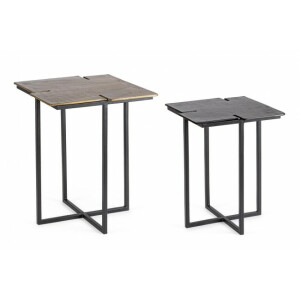 Set 2 masute aluminiu otel negru auriu Nahla 35x35x45 cm, 41x41x50 cm