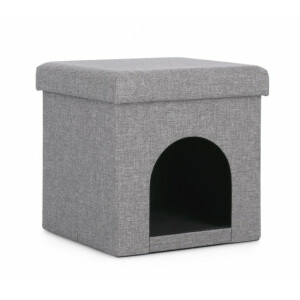 Casuta animale mdf textil gri 38x38x38 cm