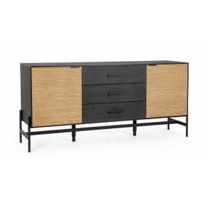 Comoda 2 usi 3 sertare lemn negru natur Allycia 164x40x75 cm