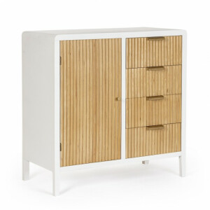 Comoda 4 sertare 1 usa lemn alb natur Charley 80x40x82 cm