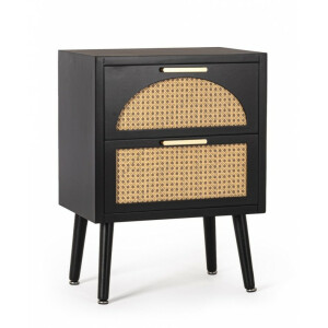 Comoda 2 sertare mdf negru ratan natur Josine 45x30x60 cm