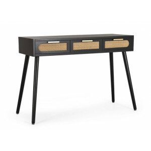 Consola 3 sertare mdf negru ratan natur Josine 110x40x78 cm