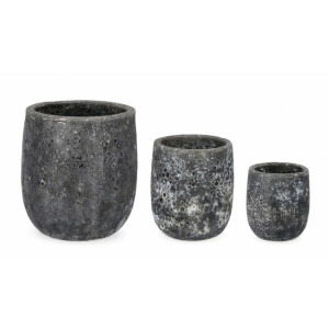 Set 3 ghivece flori teracota gri antracit Duyen 36x41 cm, 26x30 cm, 20x23 cm