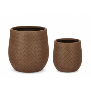Set 2 ghivece flori fibra sticla maro 31.5x32 cm, 43.5x44 cm