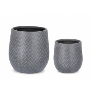 Set 2 ghivece flori fibra sticla gri antracit 31.5x32 cm, 43.5x44 cm