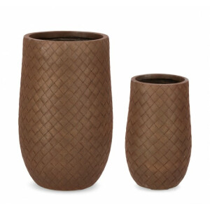 Set 2 ghivece flori fibra sticla maro 35x55 cm, 48x75 cm