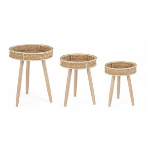 Set 3 masute lemn ratan natur Clevon 31x40 cm, 36x47 cm, 40x55 cm