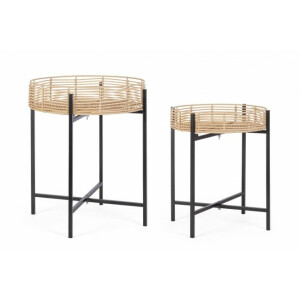 Set 2 masute otel negru ratan artificial Rendy 45x55 cm; 52x63 cm