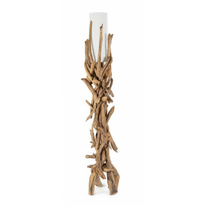 Lampadar lemn natur sticla alba Ace 35/40x180 cm