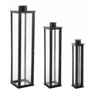 Set 3 felinare negre Torsti 15.5x15.5x78 cm; 22x22x103 cm; 30x30x129 cm
