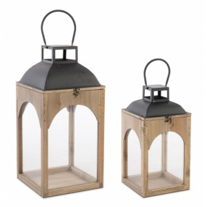 Set 2 felinare natur negru Shayra 20x20x45 cm; 26x26x58.5 cm