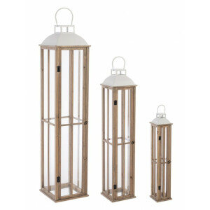 Set 3 felinare natur alb Shayra 15.5x15.5x77 cm; 22x22x104 cm; 30x30x134 cm