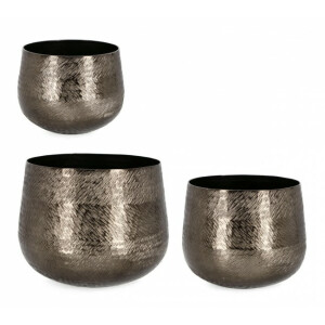 Set 3 vaze flori aluminiu negru 18x14 cm; 21x16 cm; 25x19.5 cm