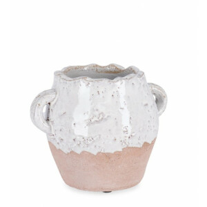 Vaza flori teracota alba maro Anfora 17.5x14x14 cm