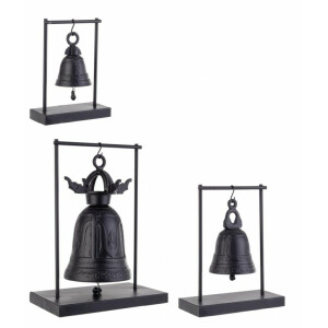 Set 3 clopotei decorativi aluminiu negru 20x10.5x26.5 cm, 26x13x32 cm, 32x20x42 cm