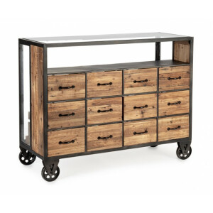 Comoda 12 sertare lemn otel Ruote 122x49.5x95.5 cm