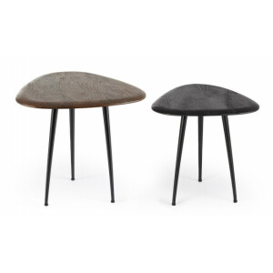Set 2 masute otel lemn mango negru maro Mayo 50x50x50 cm, 40x40x40 cm