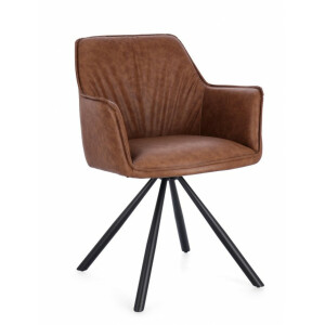 Set 2 scaune rotative otel negru piele maro Breval 59.5x61x84h