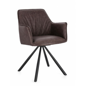 Set 2 scaune rotative piele maro otel negru Breval 59.5x61x84h