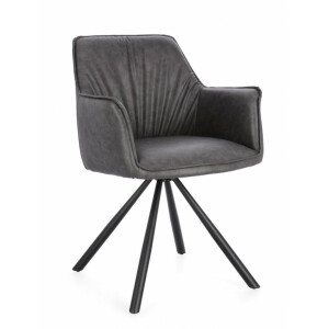 Set 2 scaune rotative piele gri otel negru Breval 59.5x61x84 cm