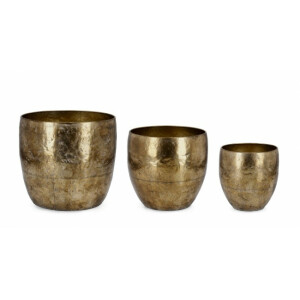 Set 3 vaze metal auriu Bimala 24.5x24.5 cm, 33x30.5 cm, 40x34 cm