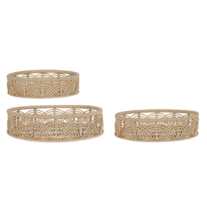 Set 3 tavi decorative bambus ratan natur Fynn Ø30x7h; ø35x8h; ø40x9h