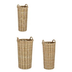 Set 3 cosuri poliratan natur Julen 30x25x71h; 38,5x32x76h; 47x39x81h
