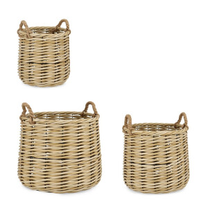 Set 3 cosuri poliratan natur Julen 33x28x24h; 42,5x38,5x35h; 52x49x46h