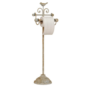 Suport hartie igienica pardoseala fier bej vintage 22x10x69 cm
