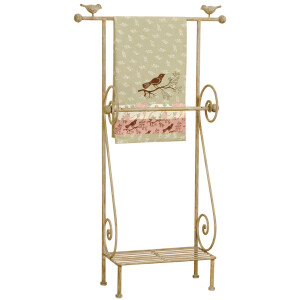 Suport prosoape pardoseala fier bej maro vintage 55x18x97 cm