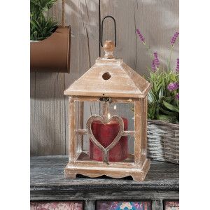 Felinar lemn metal maro patinat 20 x 14 x 34 cm