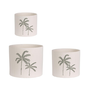 Set 3 ghivece flori teracota alba verde Palm Ø20x17,5h; ø25x22h; ø30x25h
