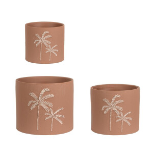 Set 3 ghivece flori teracota maro crem Palm Ø20x17,5h; ø25x22h; ø30x25h