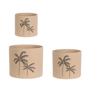 Set 3 ghivece flori teracota bej negru Palm Ø20x17,5h; ø25x22h; ø30x25h