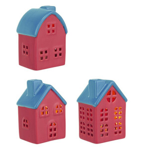 Set 3 Casute decorative portelan rosu albastru cu led 6,2x5,2x9,2h