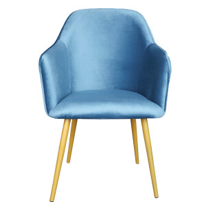Scaun velur albastru otel auriu 58x56x83 cm