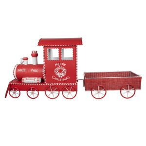 Tren decor Craciun metal rosu alb 310x65x136 cm
