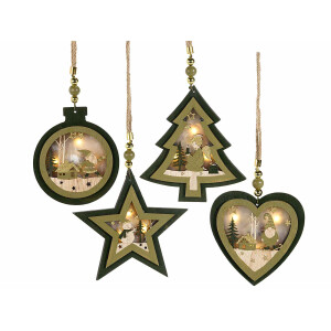 Set 4 ornamente brad cu leduri 12.5x14 cm