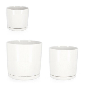 Set 3 ghivece flori gresie alba Eliza Ø11x10,5h; 14,5x14,5h; 17,5x17,5h