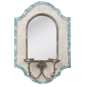 Oglinda perete lemn alb albastru 48x17x70 cm