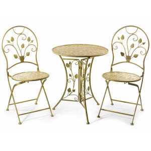 Set mobilier gradina masa si 2 scaune fier auriu verde 60x71 cm, 41.5x46x94 cm