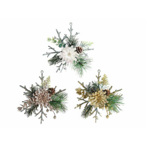 Set 6 ornamente brad cu flori 17x20 cm