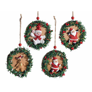 Set 4 ornamente polirasina brad Craciun 9.5 cm