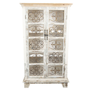 Vitrina lemn alb vintage natur 74x37x131 cm
