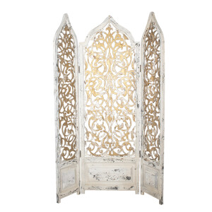 Paravan decorativ lemn alb auriu vintage 124x3x186 cm