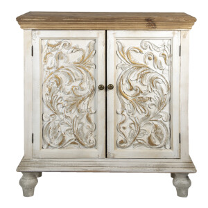 Comoda lemn maro alb patinat 91x38x100 cm