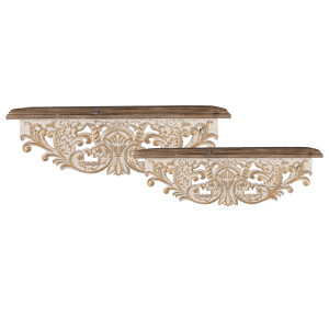 Set 2 etajere lemn maro alb 70x18x22 cm, 60x14x19 cm