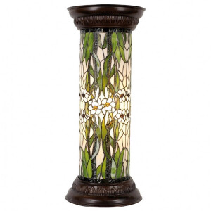 Veioza cu baza din polirasina maro si abajur din sticla Tiffany 31x78 cm