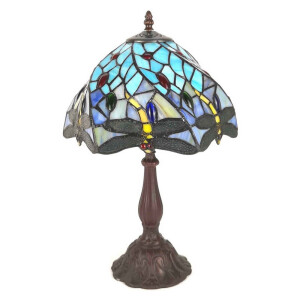 Veioza cu baza din polirasina maro si abajur sticla Tiffany 31x43 cm
